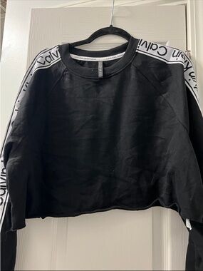 Calvin Klein Black Crop Top with White Logo Tape